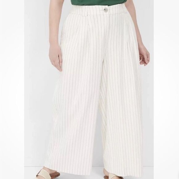 Lane Bryant Linen Blend White Striped Wide Leg Pants Size 26 - Picture 1 of 6